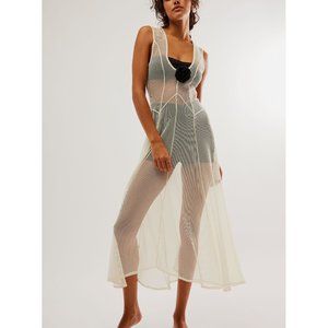 Free People Sheer Cream Chemise with Black Accents